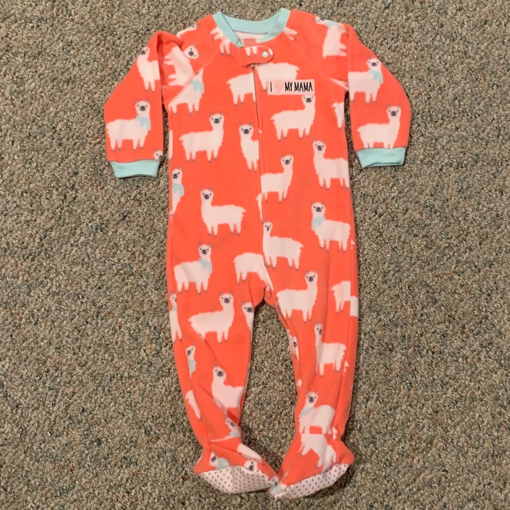 NWOT 18-24m Girls Peach Llama Fleece Pajamas